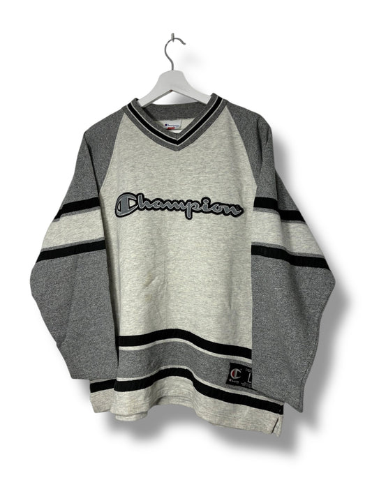 Champion Vintage Script Sweatshirt – Grey Hockey Style – Size L