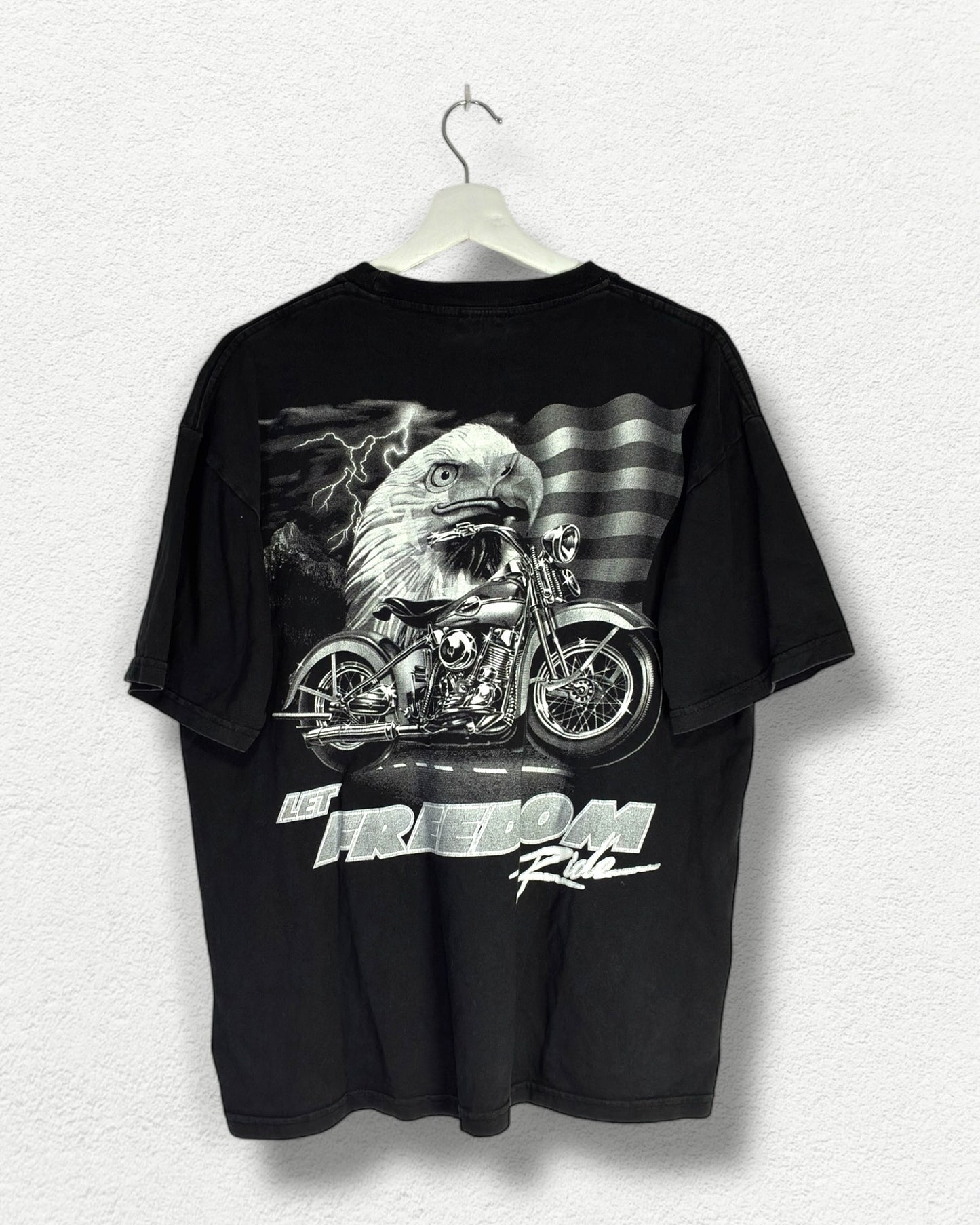 Let Freedom Ride Biker T-Shirt L - Vintage Eagle Motorcycle
