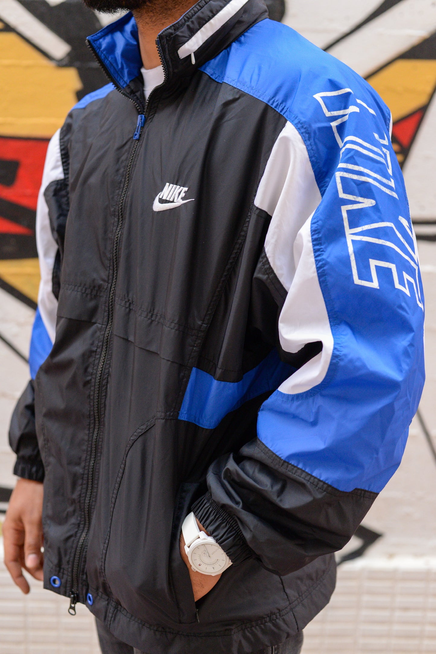 Chaqueta Nike Vintage 90s Premier – Azul, Negro y Blanco