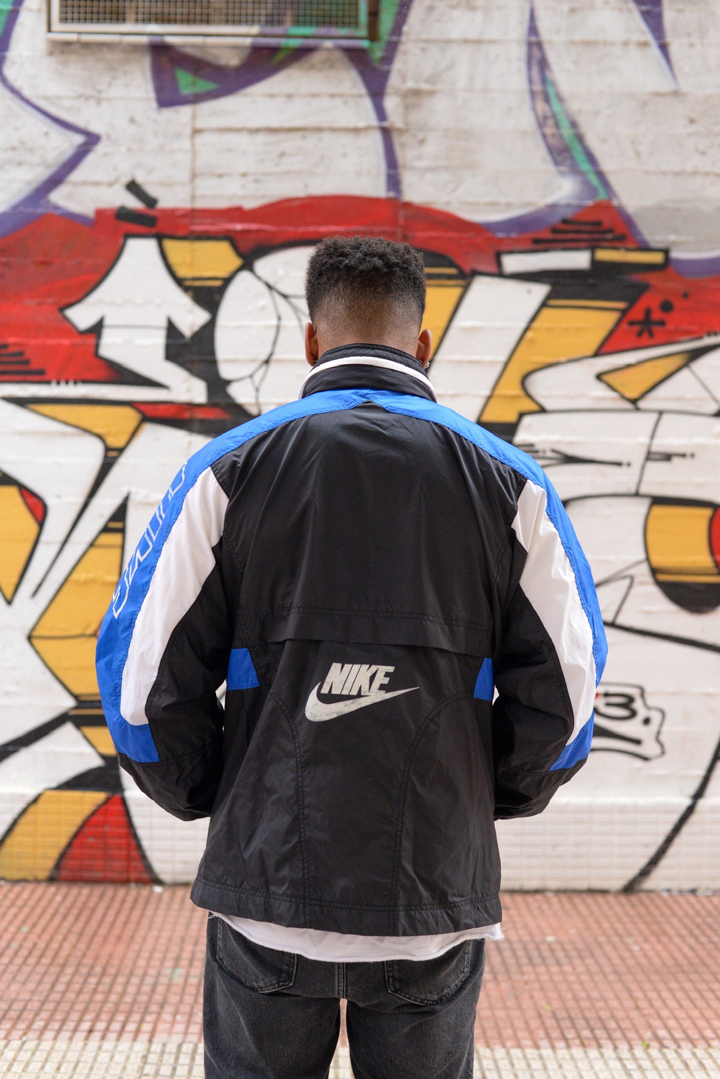 Chaqueta Nike Vintage 90s Premier – Azul, Negro y Blanco