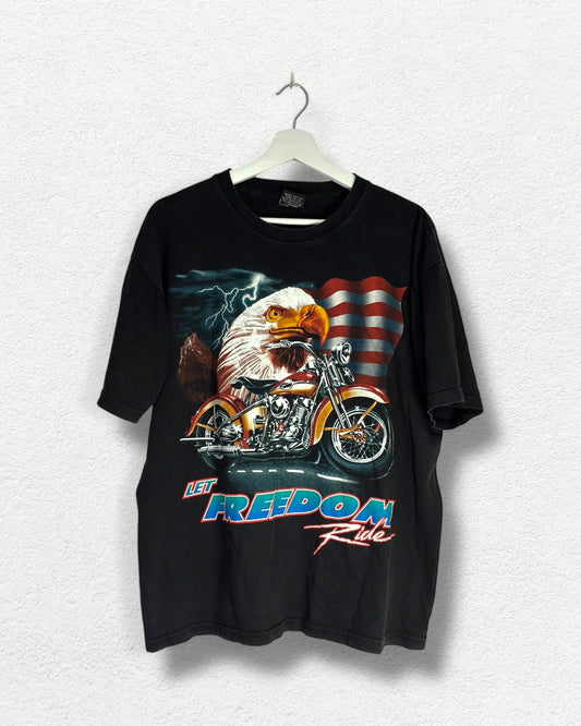 Let Freedom Ride Biker T-Shirt L - Vintage Eagle Motorcycle