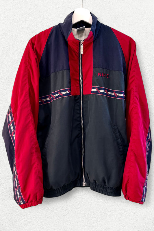 Nike 90s Color Block Track Jacket Navy Red Tape Logo - M