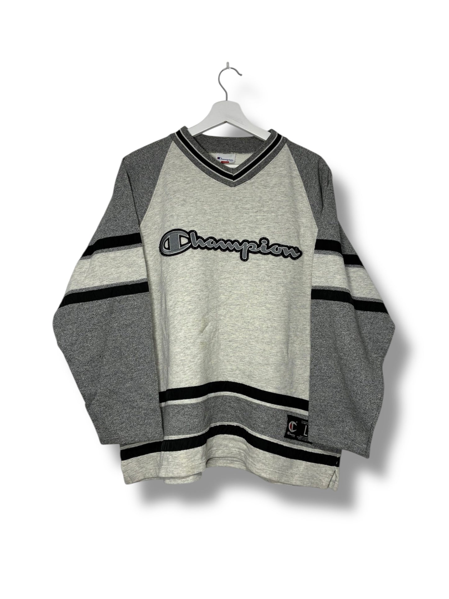 Champion Vintage Script Sweatshirt – Grey Hockey Style – Size L