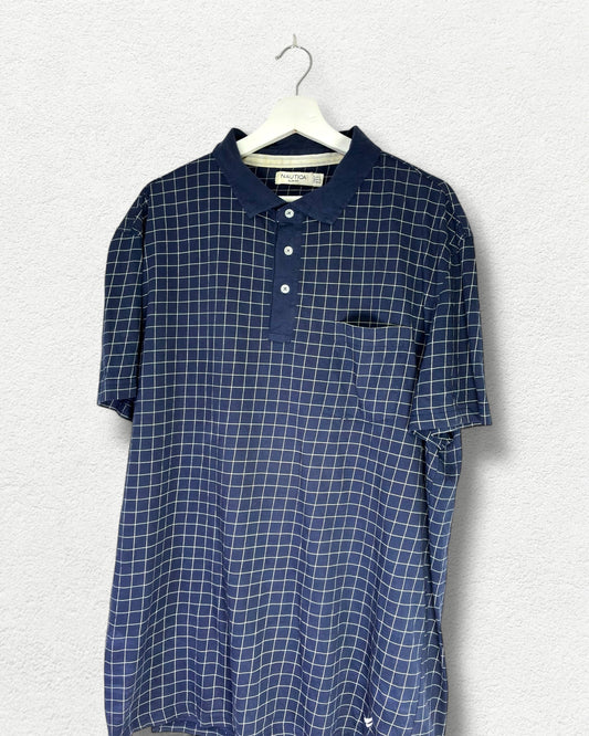 Nautica Polo Shirt - 90s Navy Grid Style - XL
